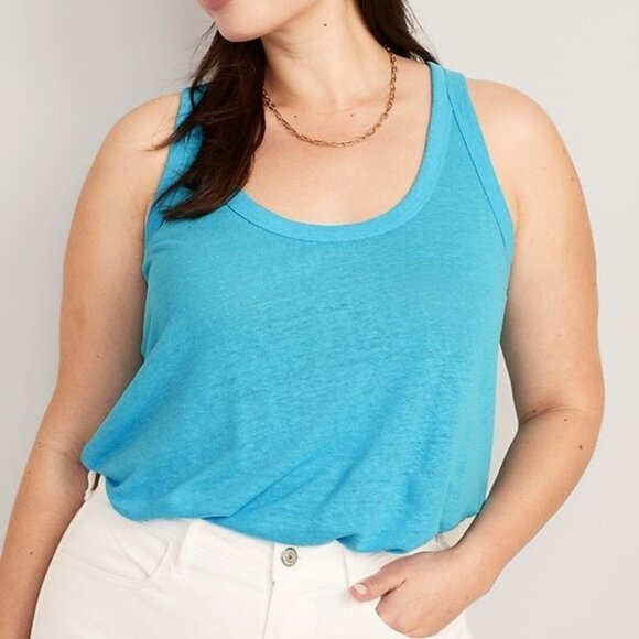 Old Navy EveryWear Linen Blend Tank Top Scoop Neck Sleeveless Blue Size XXL - Picture 1 of 5